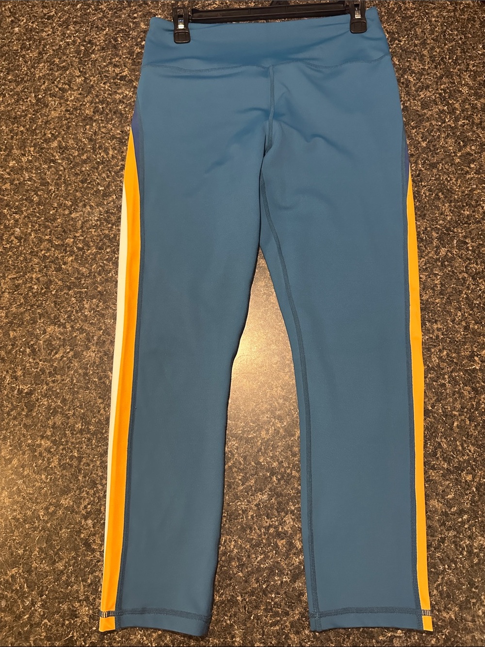 ZYIA Blue Leggings with Yellow Side Stripes